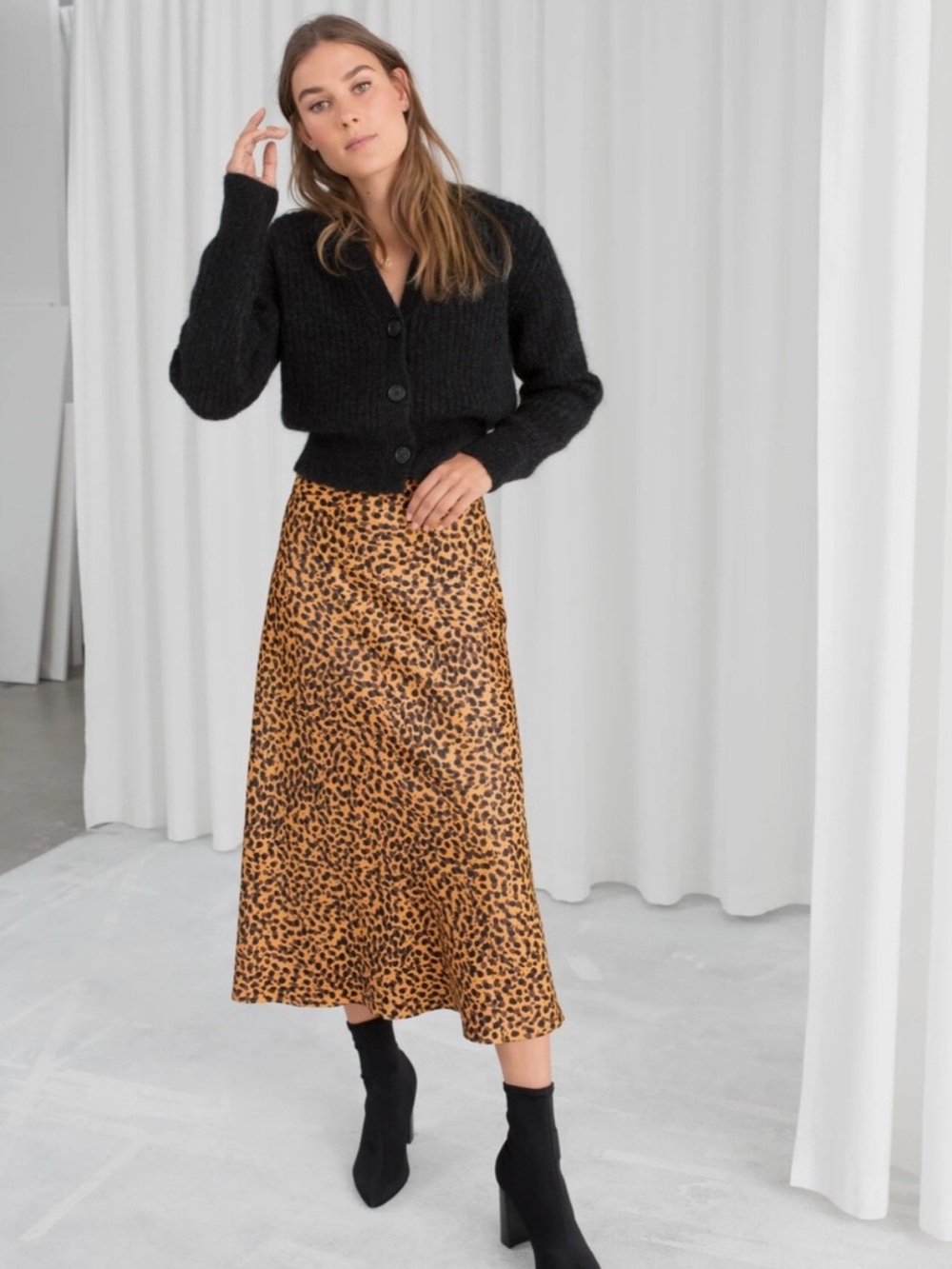& Other Stories midi skirt with Tan Animal-Print design